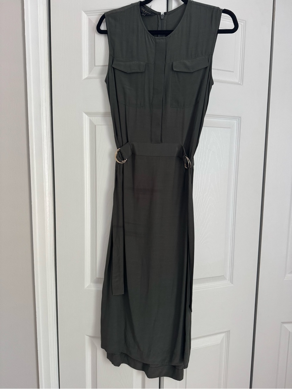 Ted Baker Sleeveless Belted Midi Dress - Olive Green